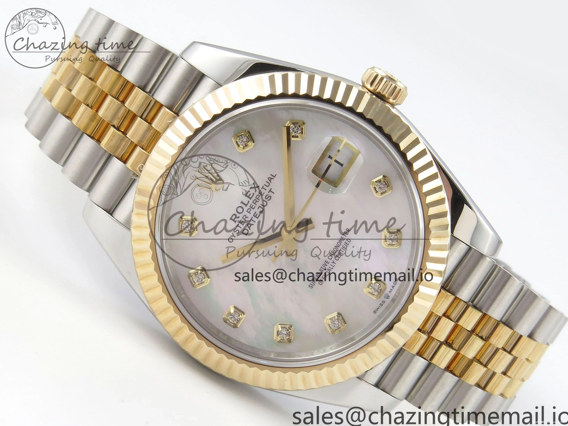 AAA Replica Watches on SS YG Dial DateJust SA Bracelet MOP 1:1 Jubilee Best White Diamond YG 299 Edition 3EF 41mm Chic SS 126333 0106